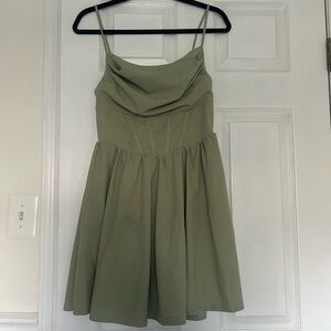 Olive Green Cowl Neck Spaghetti Strap Dress